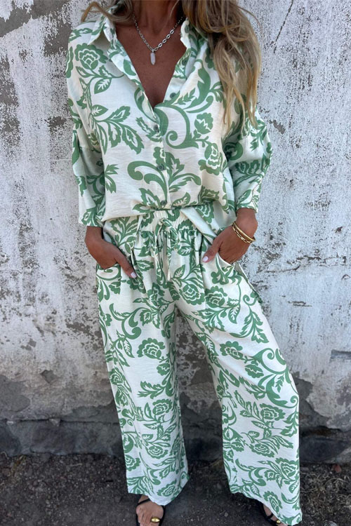 Nonnadress Spring and Summer Printed Shirt Long Pants Two-piece Suit