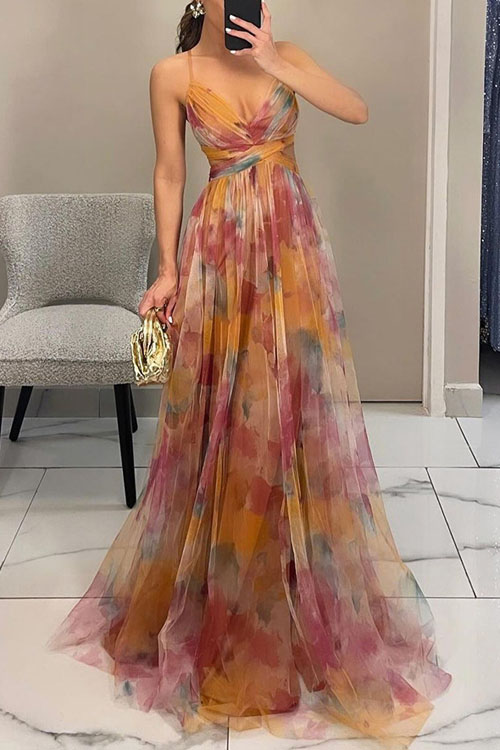 Nonnadress  Vacation Mesh Printed Halter Dress