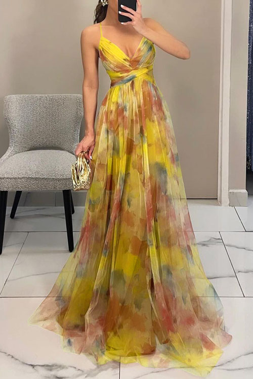 Nonnadress  Vacation Mesh Printed Halter Dress