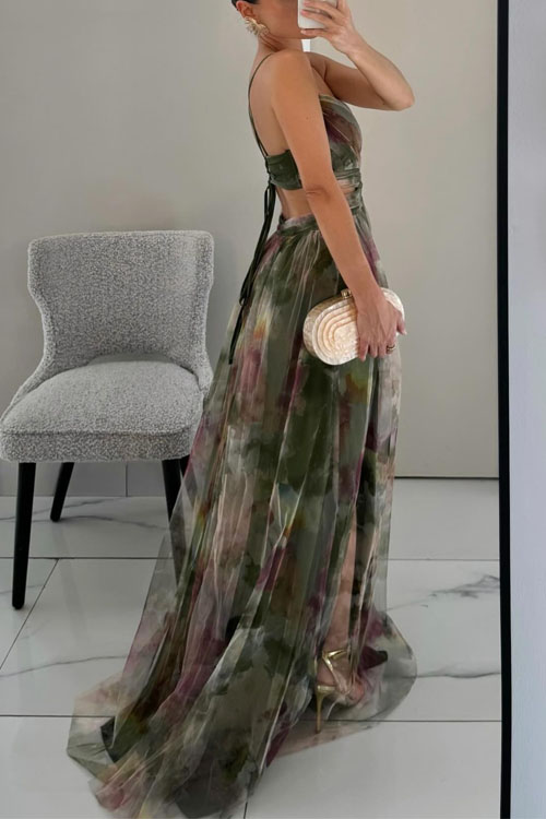 Nonnadress  Vacation Mesh Printed Halter Dress