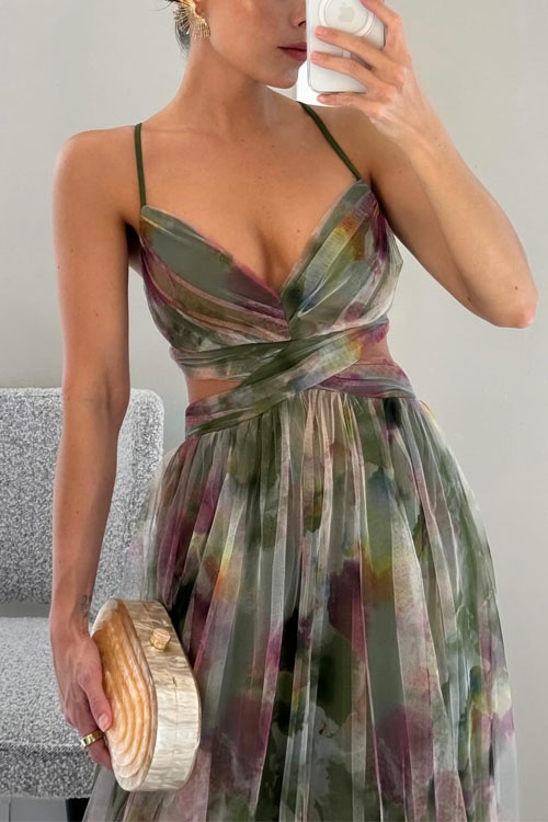 Nonnadress  Vacation Mesh Printed Halter Dress