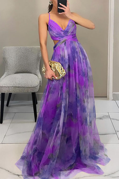 Nonnadress  Vacation Mesh Printed Halter Dress