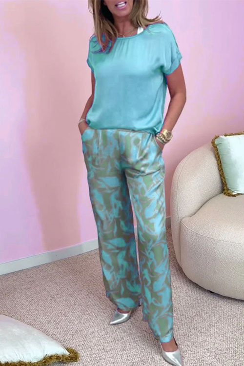 Nonnadress Casual Round Neck Short Sleeve Top Printed Pants Set