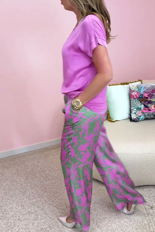 Nonnadress Casual Round Neck Short Sleeve Top Printed Pants Set