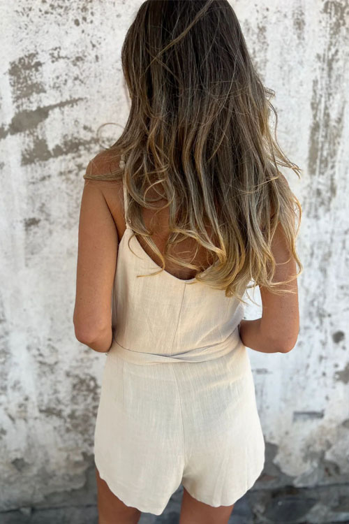 Nonnadress Cotton and Linen Casual Bow Five Shorts Jumpsuit