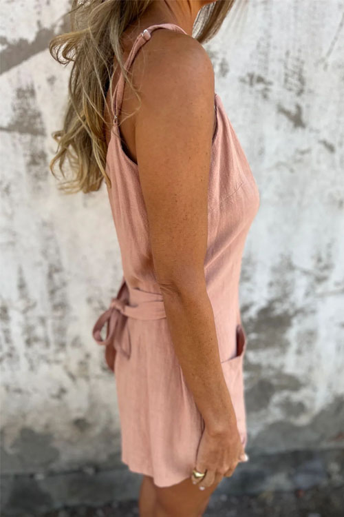 Nonnadress Cotton and Linen Casual Bow Five Shorts Jumpsuit