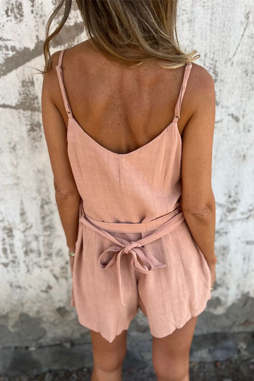 Nonnadress Cotton and Linen Casual Bow Five Shorts Jumpsuit
