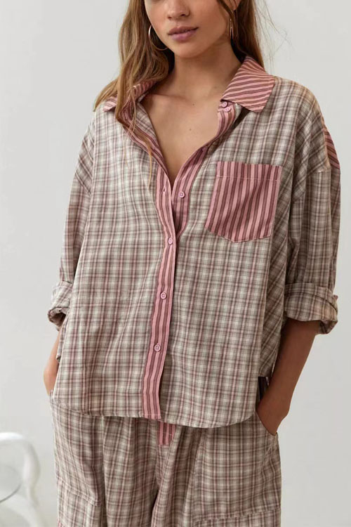 Nonnadress Casual Homewear Plaid Shirt Set