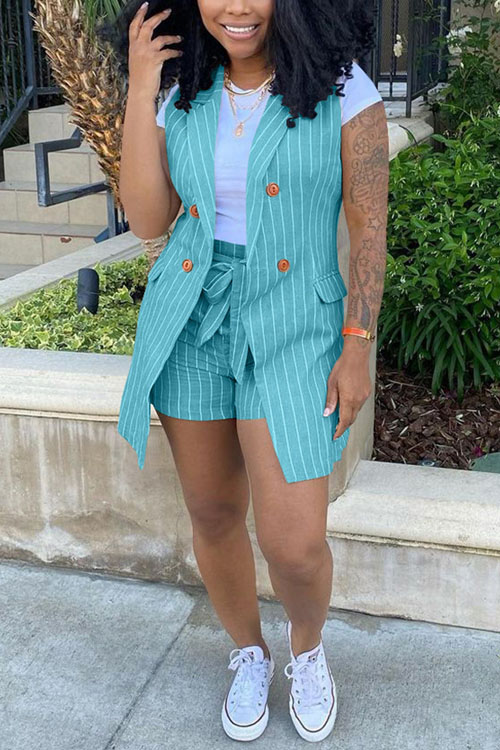 Nonnadress Striped Vest Jacket OL Office Two-piece Set (With Belt)