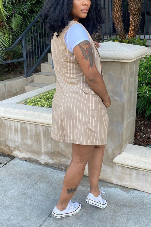 Nonnadress Striped Vest Jacket OL Office Two-piece Set (With Belt)