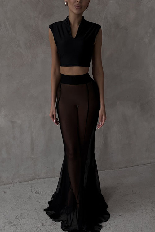 Nonnadress Satin Top Loose Stretch Half Skirt Set