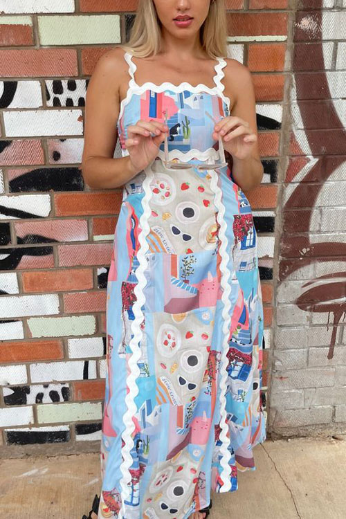 Nonnadress Halter Printed Lace Patchwork Dress