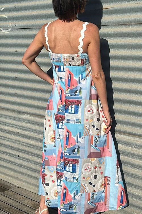 Nonnadress Halter Printed Lace Patchwork Dress