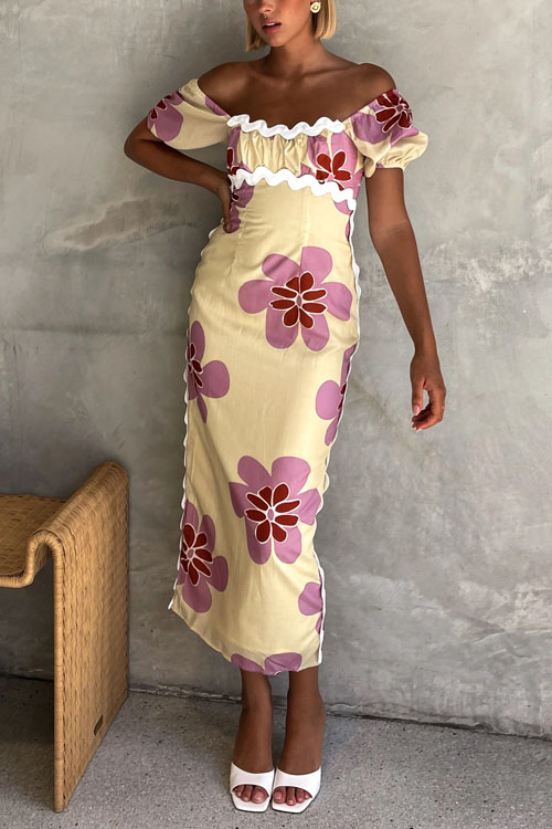 Nonnadress Split Vacation Linen Printed Dress