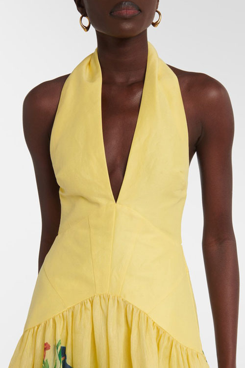 Nonnadress Flower & Fruit Neckline Backless Linen Dress