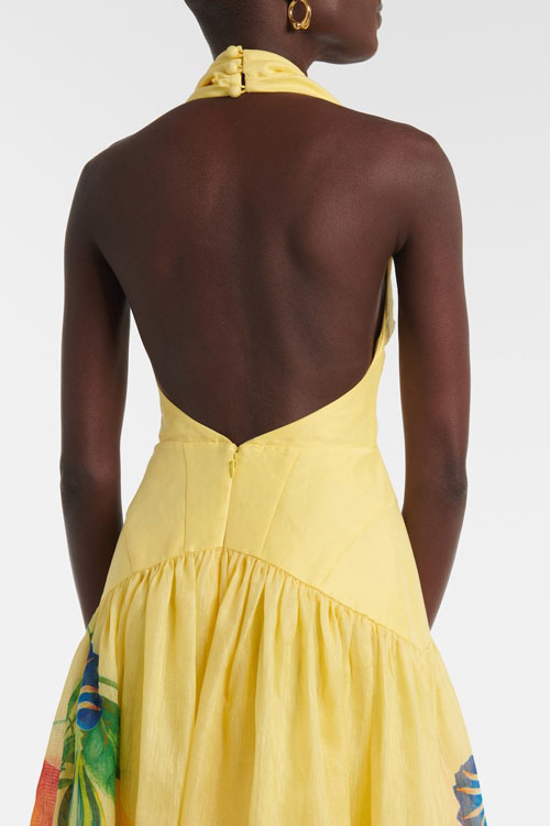 Nonnadress Flower & Fruit Neckline Backless Linen Dress