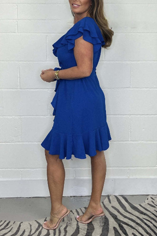 Nonnadress V-neck Waist-slimming Skirt Ruffle Solid Color Dress