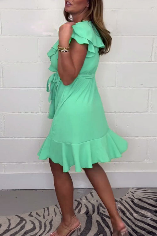 Nonnadress V-neck Waist-slimming Skirt Ruffle Solid Color Dress