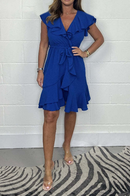 Nonnadress V-neck Waist-slimming Skirt Ruffle Solid Color Dress