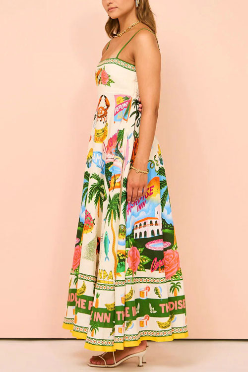 Nonnadress Printed Sling Swing Cotton Linen Dress