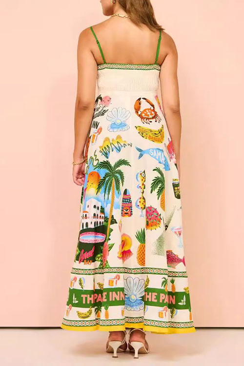 Nonnadress Printed Sling Swing Cotton Linen Dress