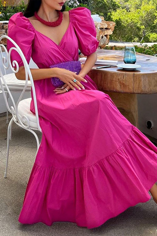 Nonnadress Bubble Sleeve Solid Color Swing Dress