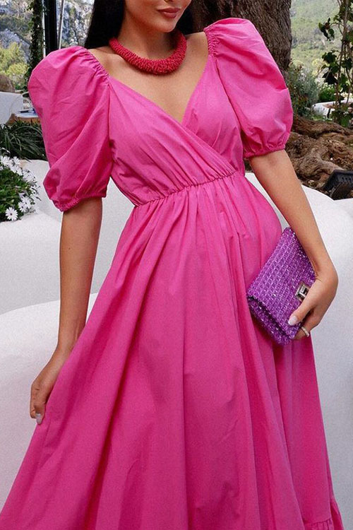 Nonnadress Bubble Sleeve Solid Color Swing Dress