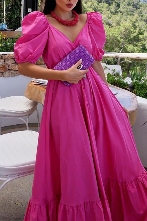 Nonnadress Bubble Sleeve Solid Color Swing Dress