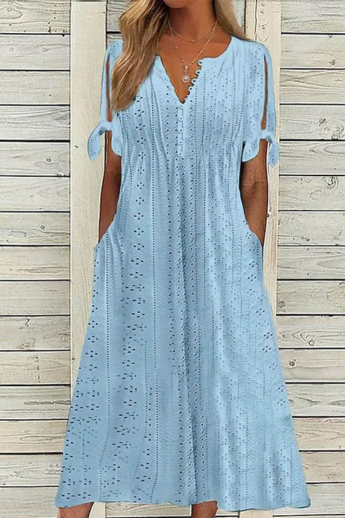 Nonnadress Hollowed-out V-neck Lace Ruffle Dress