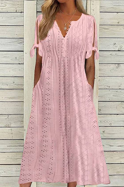 Nonnadress Hollowed-out V-neck Lace Ruffle Dress