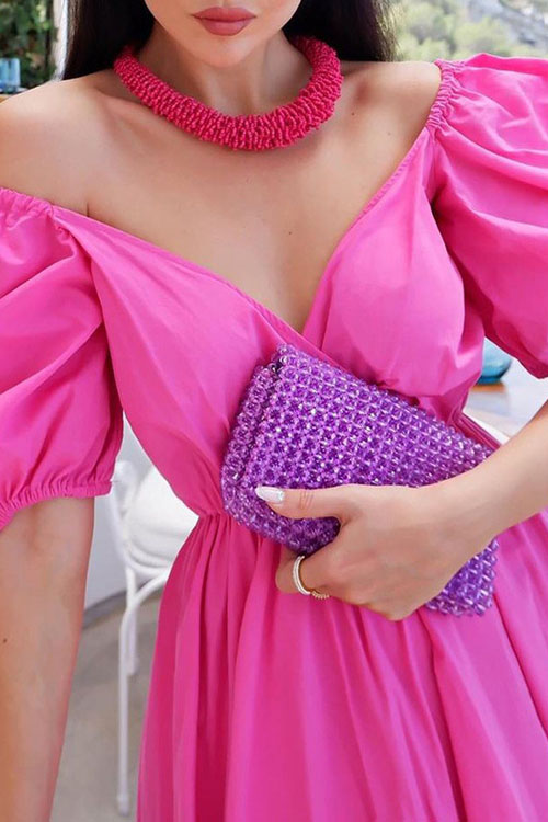 Nonnadress Bubble Sleeve Solid Color Swing Dress