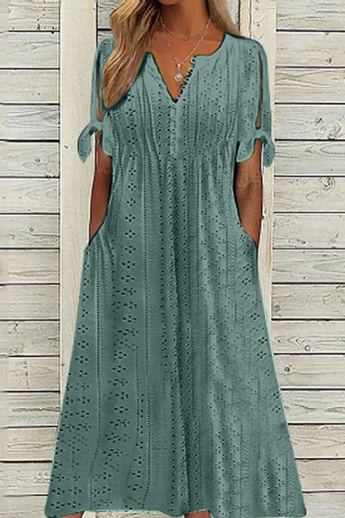 Nonnadress Hollowed-out V-neck Lace Ruffle Dress