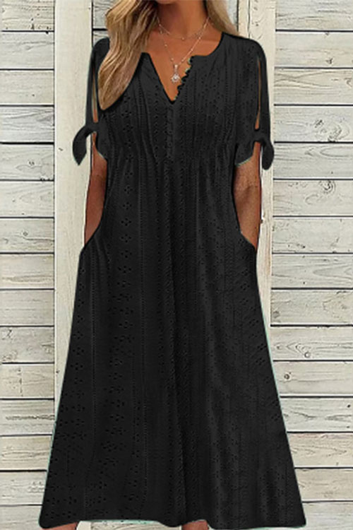 Nonnadress Hollowed-out V-neck Lace Ruffle Dress