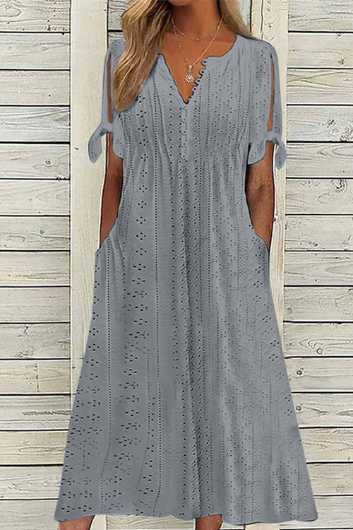 Nonnadress Hollowed-out V-neck Lace Ruffle Dress