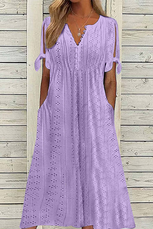 Nonnadress Hollowed-out V-neck Lace Ruffle Dress