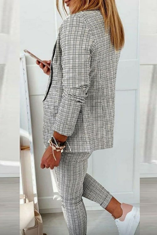Nonnadress plaid casual suit Two Piece Set