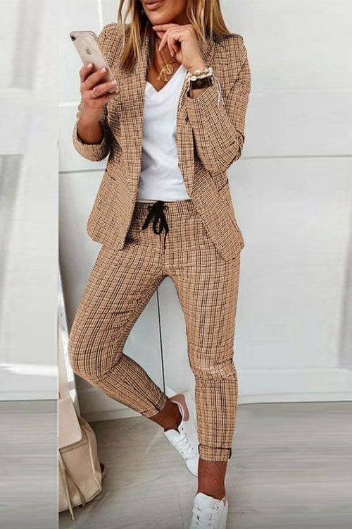 Nonnadress plaid casual suit Two Piece Set