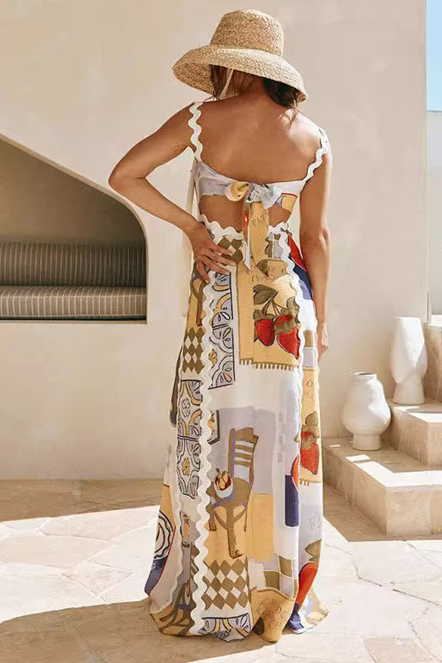 Nonnadress Wave Pattern Printed Patchwork Dress