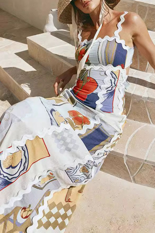 Nonnadress Wave Pattern Printed Patchwork Dress