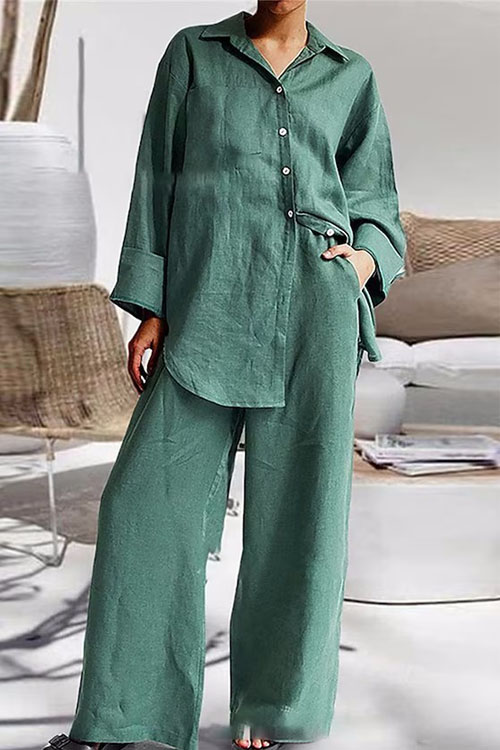 Nonnadress Nine-quarter Sleeve Loose Shirt and Pants Two-piece Set
