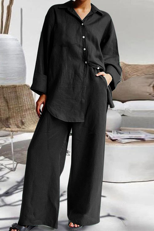 Nonnadress Nine-quarter Sleeve Loose Shirt and Pants Two-piece Set