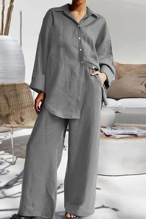Nonnadress Nine-quarter Sleeve Loose Shirt and Pants Two-piece Set