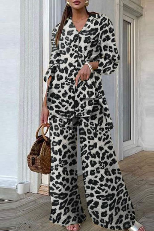 Nonnadress Leopard Print Top and Pants Casual Loose Suit Set