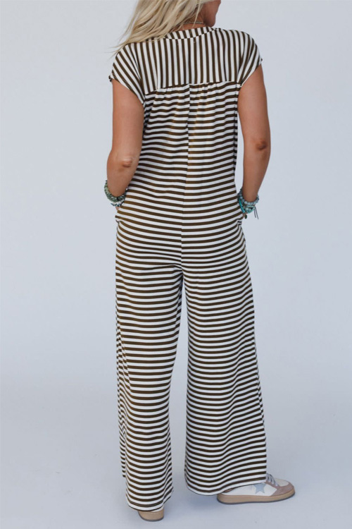 Nonnadress Pit Stripe Fresh Stripe Loose Double Side Pocket Jumpsuit