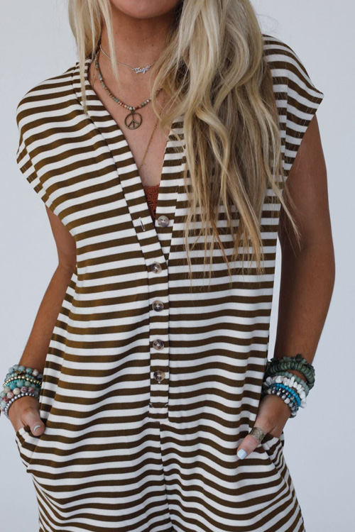 Nonnadress Pit Stripe Fresh Stripe Loose Double Side Pocket Jumpsuit