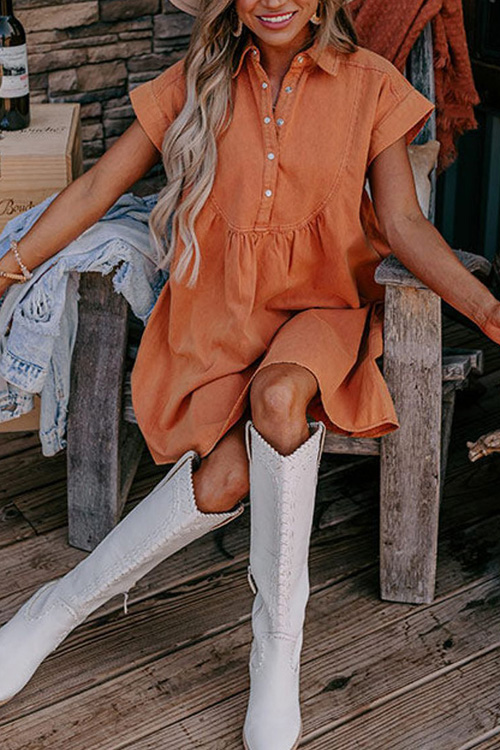 Nonnadress Cotton Tie Pleated Double Side Pockets Button Dress