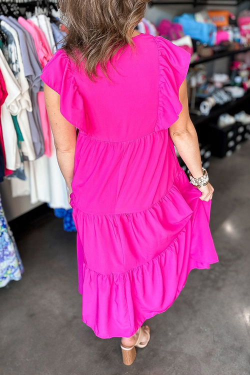 Nonnadress Casual Solid Fly Sleeve Ruffle Double Side Pocket Long Dress