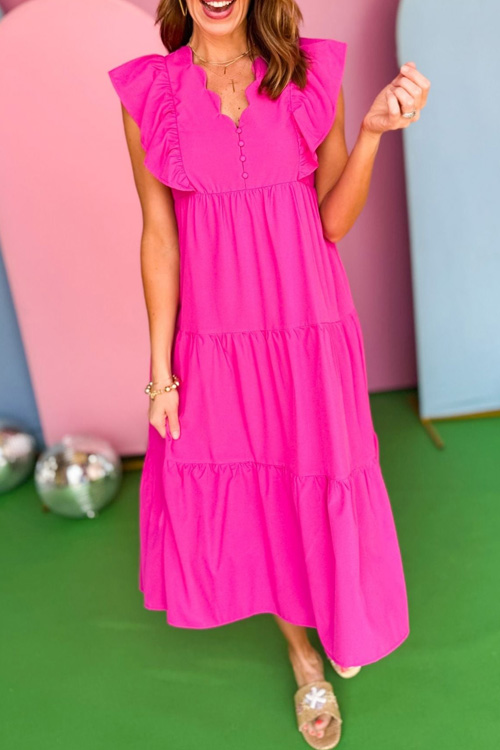 Nonnadress Casual Solid Fly Sleeve Ruffle Double Side Pocket Long Dress