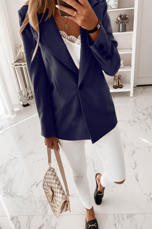 Nonnadress Long-sleeved Solid Color Suit Collar Buttoned Suit Jacket