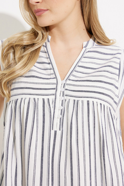 Nonnadress Simple Cotton Striped Double Side Pocket Short Sleeveless Dress